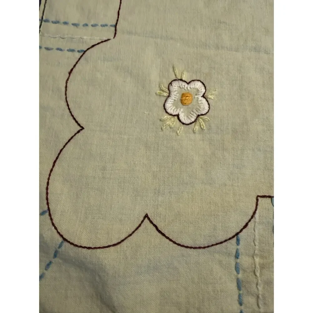 Vintage Handmade Yellow Floral Embroidered Tablecloth 2 Napkins Cottagecore Set